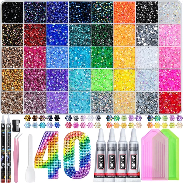 50000Pcs Bedazzling Kit with Rhinestones 3mm, 40 Colors Bedazzler Kit Resin Rhinestones Nail Gems & Glitter Gem Art Supplies, Diamond Art Kits Accessories with Pickup Pen, 4pcs 10ml B7000 Glue - Walmart.com