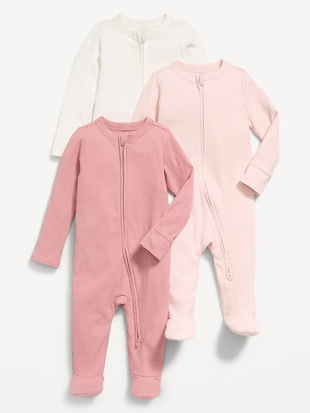 Ribbed 2-Way-Zip Sleep & Play Footed One-Piece 3-Pack for Baby