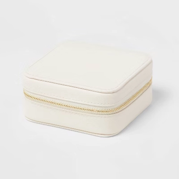 Small Travel Accessory Organizer Off-White - Brightroom™: Jewelry Storage with Inside Mirror, Faux Leather, Adult Use