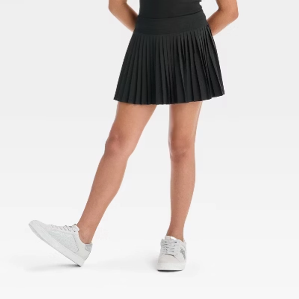 Girls' Active Light Pleated Skort - All In Motion™ Black M: Recycled Polyester, Spandex, Moisture Wicking, Quick Dry, 4-Way Stretch