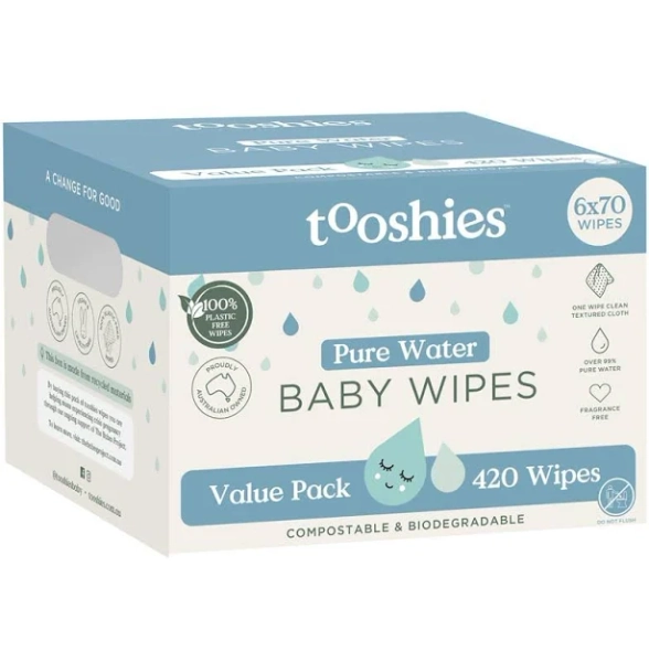 Tooshies Baby Wipes Pure Water 6 x 70 Pack