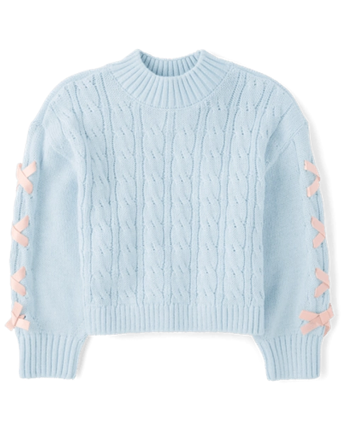 The Children's Place Girls Ribbon Cable Knit Sweater | Size XS (4) | Blue | Cotton