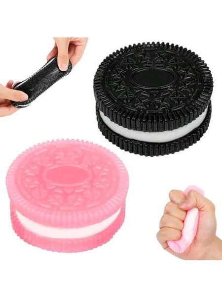 2Pcs Taba Squeeze Toys For Stress Relief, Ultra-Soft Squishy Fidget Toys, Kawaii Dessert Decompression Venting Sensory Toys, Cute Biscuit Fufu Anxiety Relief - Black & Pink