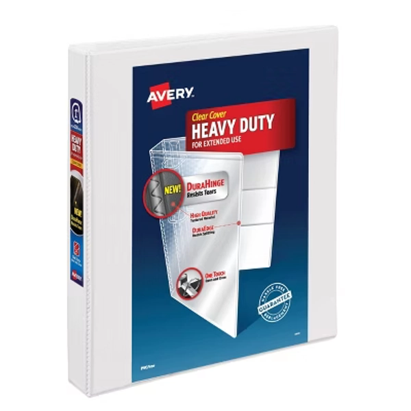 Avery 1" Ring Binder, Heavy Duty with Clear Cover - White: Polypropylene D-Rings, 250 Sheet Capacity, 4 Internal Pockets