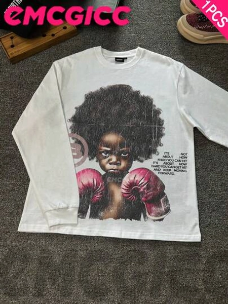 EMCGICC Manfinity Y2k Long Sleeve Shirts ,Graphic T Shirt Cotton 250g,Fashionable Hip-Hop For Men -  Long Sleeve T-Shirts, Funny Vintage Shirts,Regular Fit, Street Style, Digital Print,  Ideal Gift