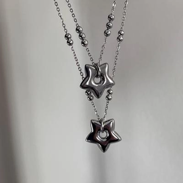 No tarnishing silver stainless Steel necklace, Star pendant necklace with ball chain, Streetwear gothic punk Y2k necklace, Cute necklace