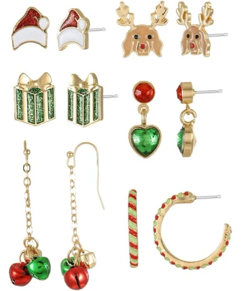 Women's Holiday Time Christmas Earring Set (6 Pairs)