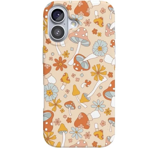 Casely iPhone 16 Compatible with MagSafe Mushroom Magic | Retro Floral Case Classic + MagSafe