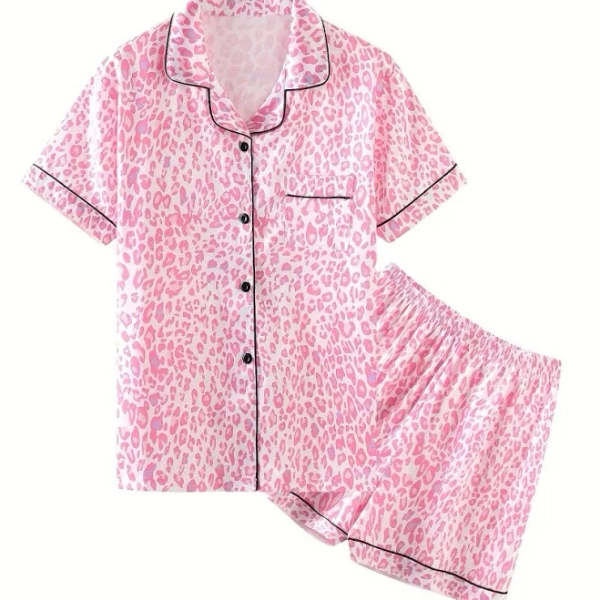 Girls 12 Pajamas Girls' Pajamas Lapel Short-sleeved Shorts Home Set Casual Pajamas