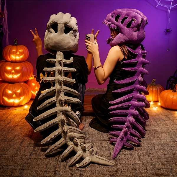 Dinosaur Costume Real Dinosaur Skeleton Outfit, Halloween Plush Spine Skull Headband, Dinosaur Onesie for Halloween Christmas, Non-Electric, Perfect Gift