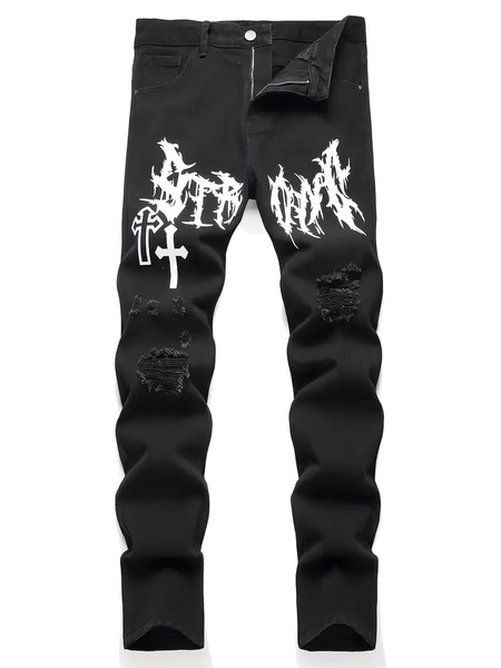 Men's street paint printed jeans and jeans - AliExpress 200000343