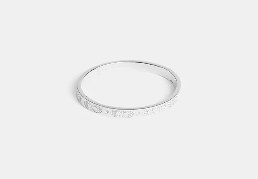 Silver Signature Pavé Hinged Bangle