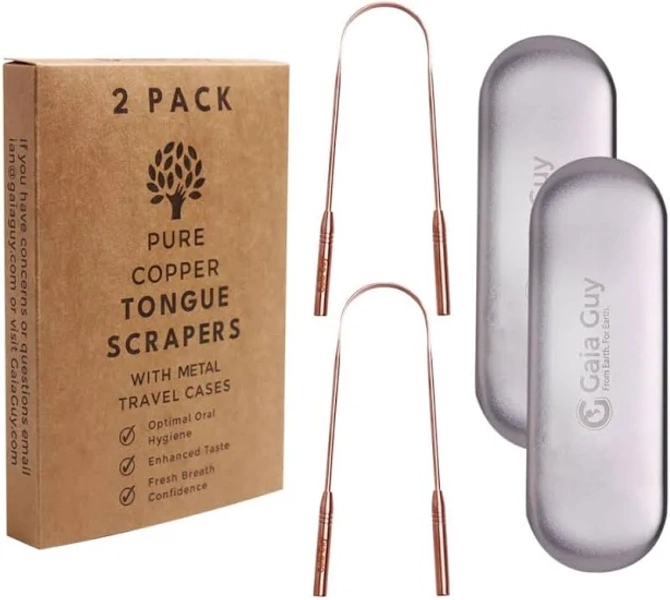 Copper Tongue Scraper with Metal Case (2 Pack)