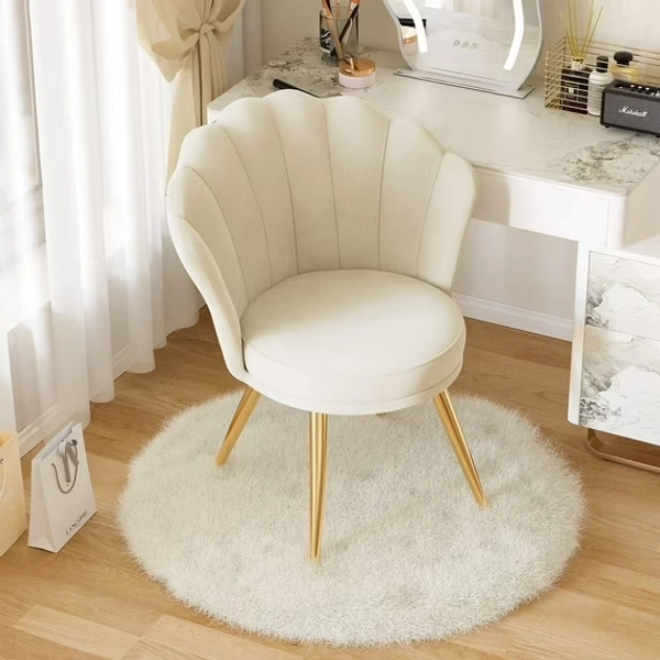 Hawsaiy Modern Velvet Accent Chair with Gold Metal Legs,Upholstered Vanity Chair for Bedroom, Makeup Room, or Living Room, White