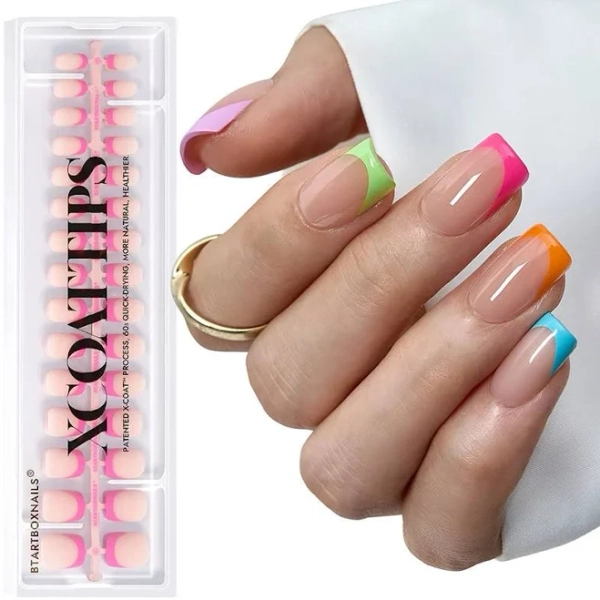 Xcoattips French Short Square Brighter Pastel Tips