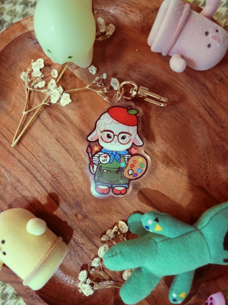 Cutie Critter Sheep Artist Keychain: Acrylic Keychain for Bags, Purses, Backpacks