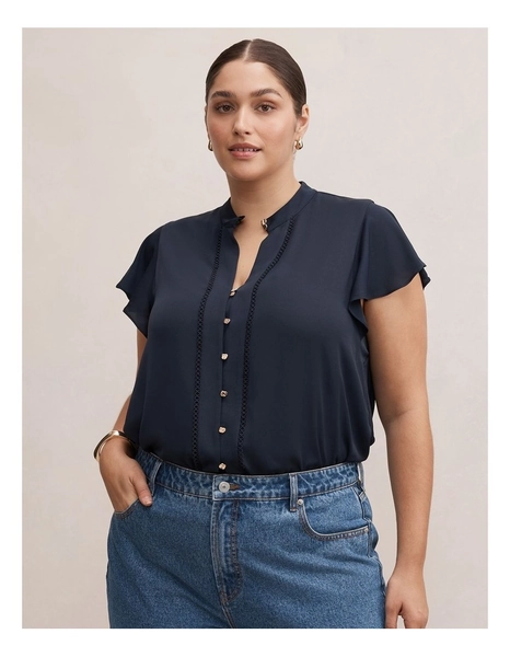 Jennie Flutter Sleeves Blouse in Navy
