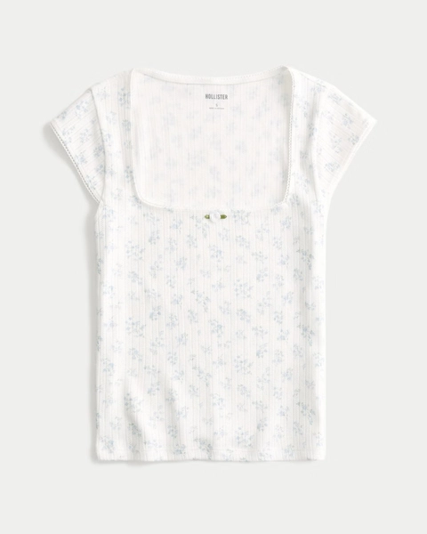 Pointelle Square-Neck Top