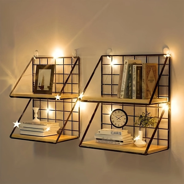 [Metal Floating Shelves Rack] 1pc Metal Floating Shelves Wall Mounted - Punch-Free Storage Rack for Bathroom, Living Room, Bedroom - Minimalist Wall Decor Aesthetic Room Decor