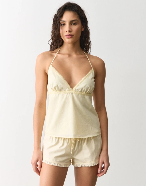 100% Cotton Broderie Trim Halter Top
