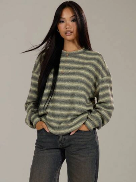 MUSERA Oversized Crew Neck Striped Jumper Spring Casual Y2k 90's Stripe Oversized Airport Fall Autumn Winter Everyday Christmas Work Thanksgiving Chic