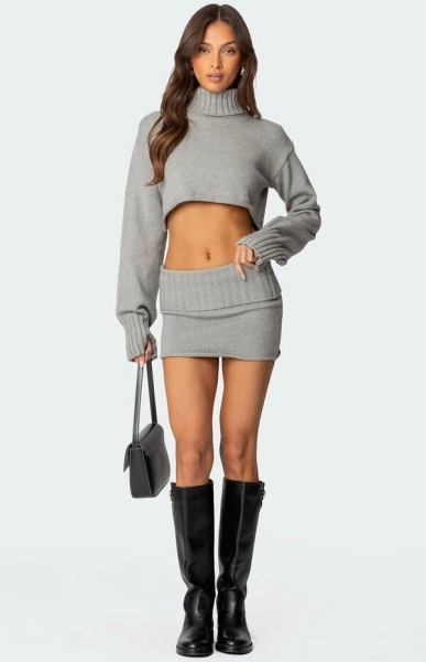 Gino Fold Over Knit Mini Skirt