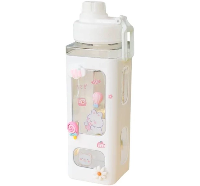 Kawaii Shaker Water Bottle With Straw Sticker Cute BPA Free 700ml/900ml Plastic Tea Milk Portable