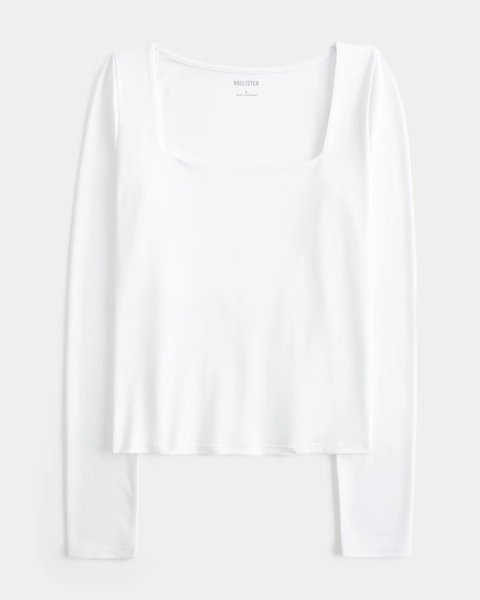 Long-Sleeve Seamless Fabric Square-Neck Baby Tee