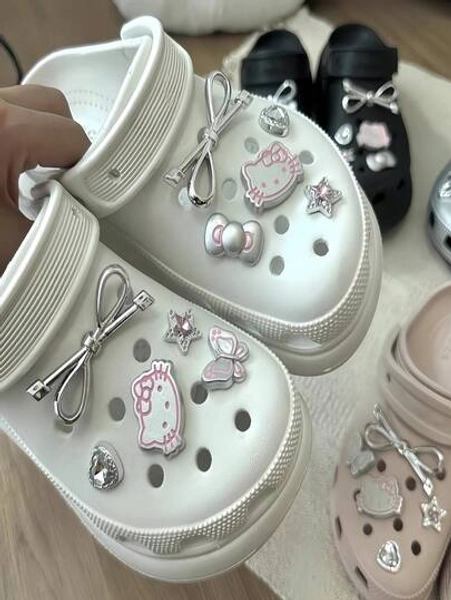  10pcs Sanrio Cartoon Detachable Bowknot & Kitty Shoe Charms, DIY Embellishment Accessories, Fashion & Cute Design