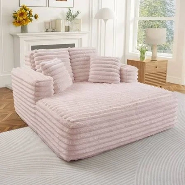 Muumblus Oversized Chaise Lounge Chiar Indoor Furniture, No Assembly Required, Plush Corduroy Upholstered Sofa Bed Cozy Sleeper Couch for Living Room,