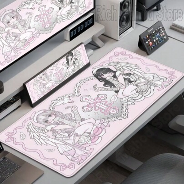 1pc Cute Anime Angel Girl Mousepad, Extended Laptop Computer Gaming Desk Mat, Pink Cartoon Game Console Mouse Pad Keyboard Pad, PC Gaming Accessories, Notebook Desk Mat, Anime Mousepad, Cute Angel Art, Cute Aesthetics, High-Quality Printing, Smooth Surface Pad, Anime Enthusiasts, Female Gamers, Large Desk Mousepad, Aesthetic Mousepad, Extra Large Mousepad, Customized Mousepad, Gaming Mousepad, Anime Mousepad, Oversized Mousepad Office Desk Desk Office Supplies Office Decor Study Table Mouse Pad For Desk Desk Decor - Size 80*30cm