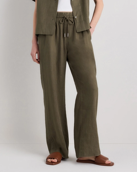 100% European Linen Wide Leg Pants in Sky Blue Mariner Stripe