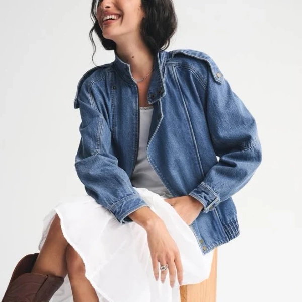 Abercrombie & Fitch Women's Relaxed Denim Bomber Jacket