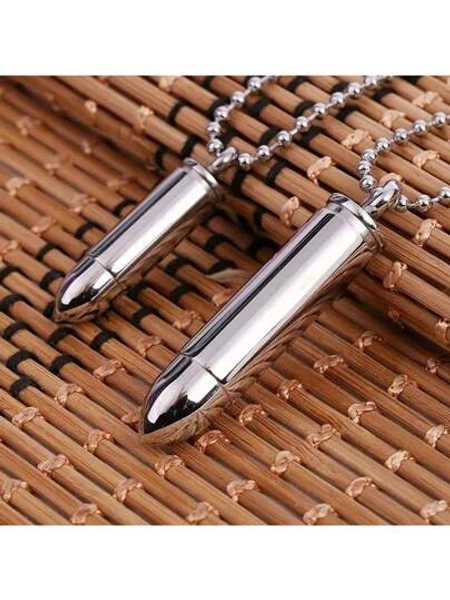 Men's Stainless Steel Personalized Bullet Necklace Design Sense Souvenir Pendant Funnel-Filled Necklace Family Pet Ashes Memorial With Round Chain