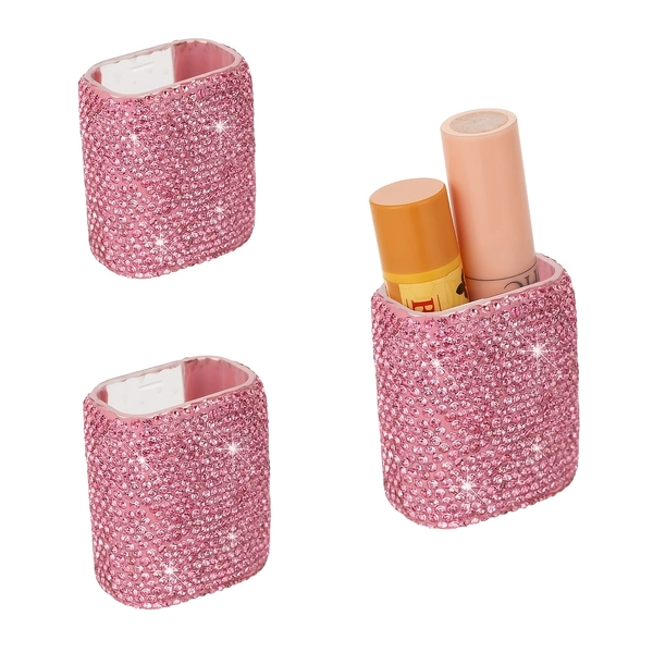 2pcs Diamond-Studded Car Lipstick Box, Diamond-Studded Lipstick Holder, Can Be Used for Desks, Computer Desks, Washstands, And Cars