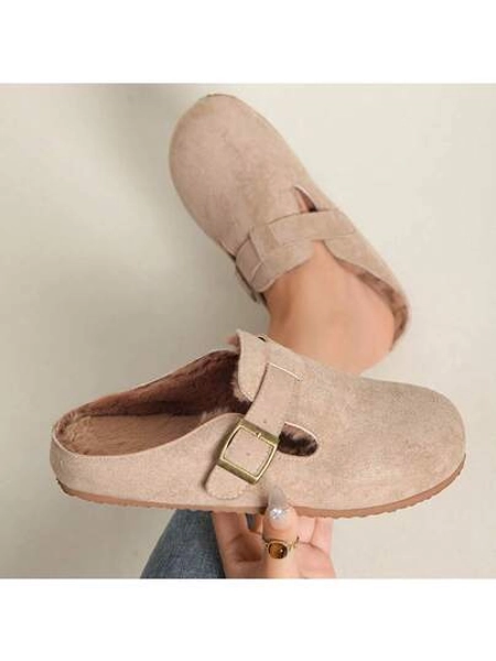 Platform Thick-Soled Height-Enhancing Slip-On Shoes For Women, Retro, Casual, Versatile, Soft-Soled, Velvet Half-Slippers