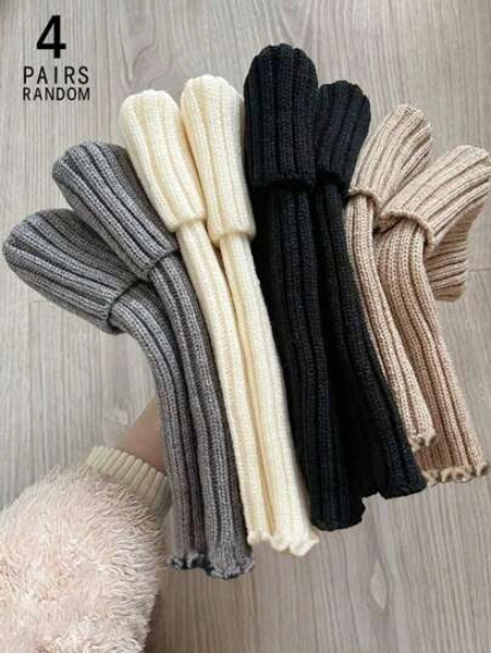 1/4 Pair Random Color Solid Ribbed Knit Leg Warmers For Women, Suitable For Autumn/Winter, Color Assorted (No Metal Clips)
