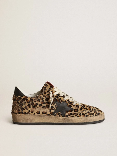 Women's Ball Star in leo-print pony skin, black leather star & heel tab