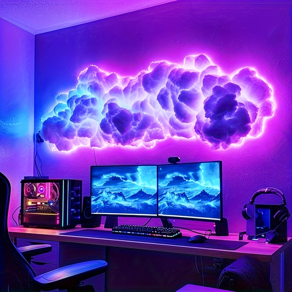 35.43-Inch Smart Cloud Lamp, Compact Thundercloud Light, Rhythm-Based Music Night Lamp, Suitable for Indoor Use, Bedroom, Or Gaming Room.
