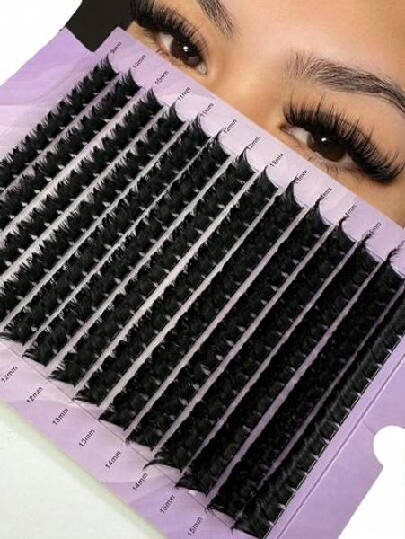 HBZGTLAD 224pcs/Set 14-Row 140pcs 0.05mm Soft Faux Mink Lashes, Mixed Length 9-16mm 3D Russian Volume Eyelash Extensions, Black Makeup Eyelashes In Purple Packaging