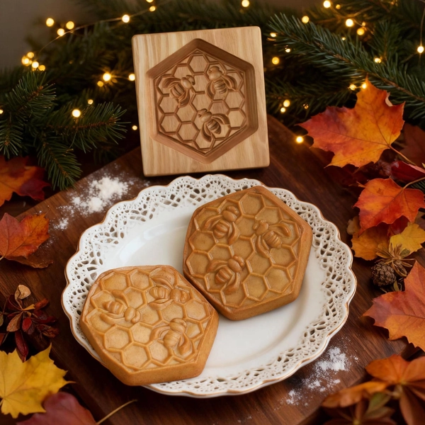 Wooden Bees Cookie Cutter: Holiday Baking Mold, Springerle Stamp