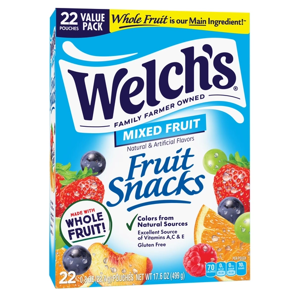 Welch's Fruit Snacks Gluten-Free Mixed Fruit Soft Fruit Snacks for Stocking Stuffers, .8 oz, 22 Count