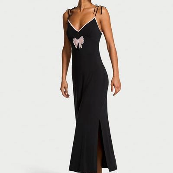 Women's Victoria's Secret Modal Lace-Trim Bow Maxi Slip Dress