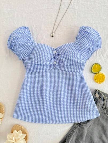 SHEIN Tween Girl Casual Minimalist Comfortable Plaid Back Strap Shirt