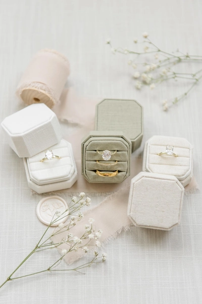 Triple Slot Linen Ring Box |  Wedding Ring Box | Engagement Ring Box | Triple Slot | Modern Ring Box | Square Ring Box