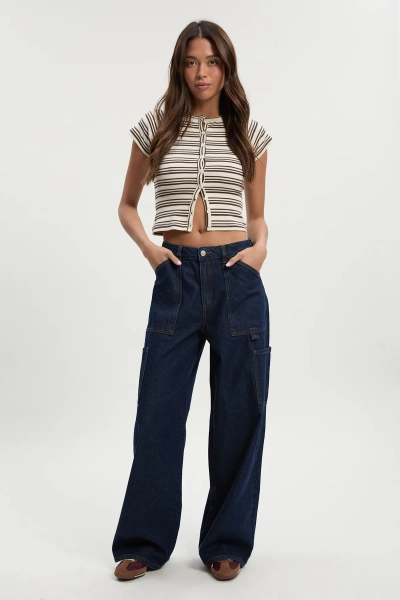 Rinse High Waist Loose Fit Carpenter Wide Leg Jean | Boohoo