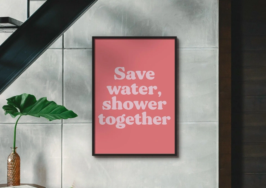 Save Water Shower Together Unframed Print: Fun Scandi Bathroom Decor