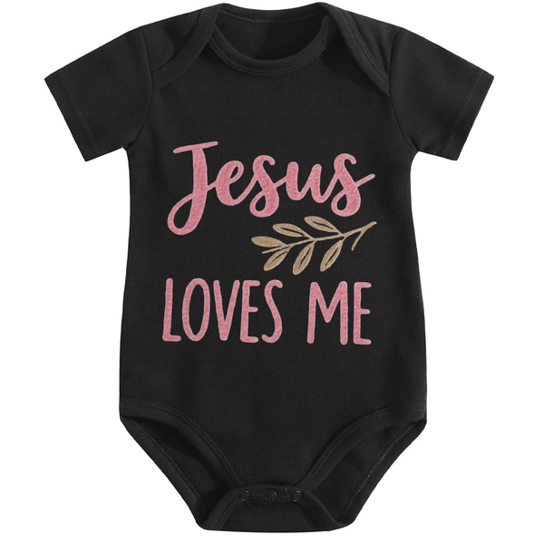 Jesus Loves Me Print 100% Cotton, Soft Casual Unisex Romper for Family Gatherings, Indoor/Outdoor Wear, Machine Washable, Perfect Gift for New Parents, Rompers, Fun Graphic Design, Durable Babywear, Snap Closure Outfit, Clothing, Perfect for Outdoor