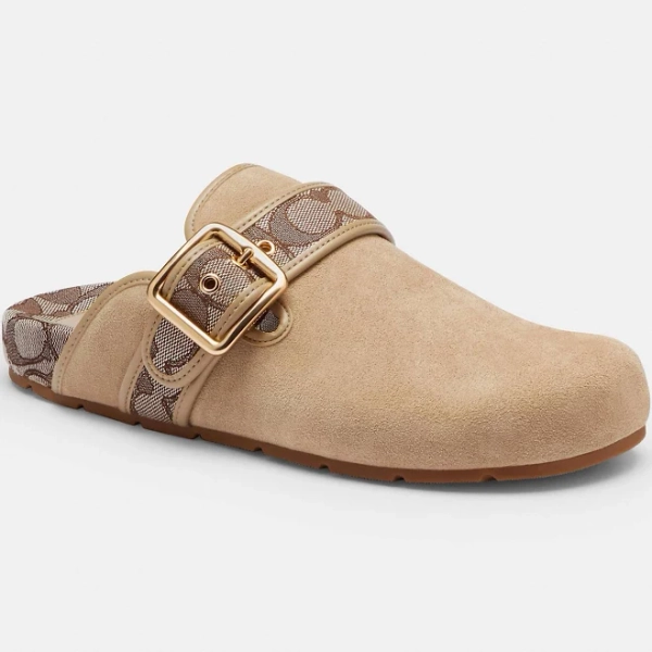 Coach Women's Archival Buckle Suede Clogs