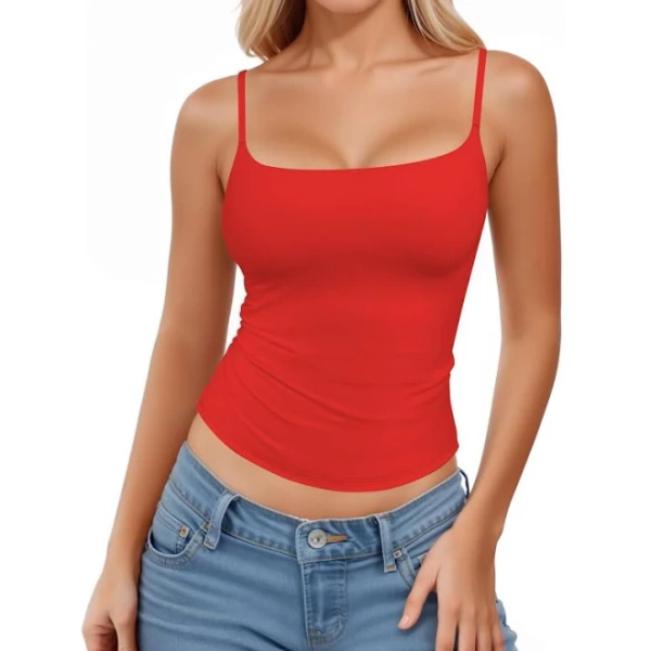 Women's Square Neck Spaghetti Strap Double Lined Sleeveless Tank Tops